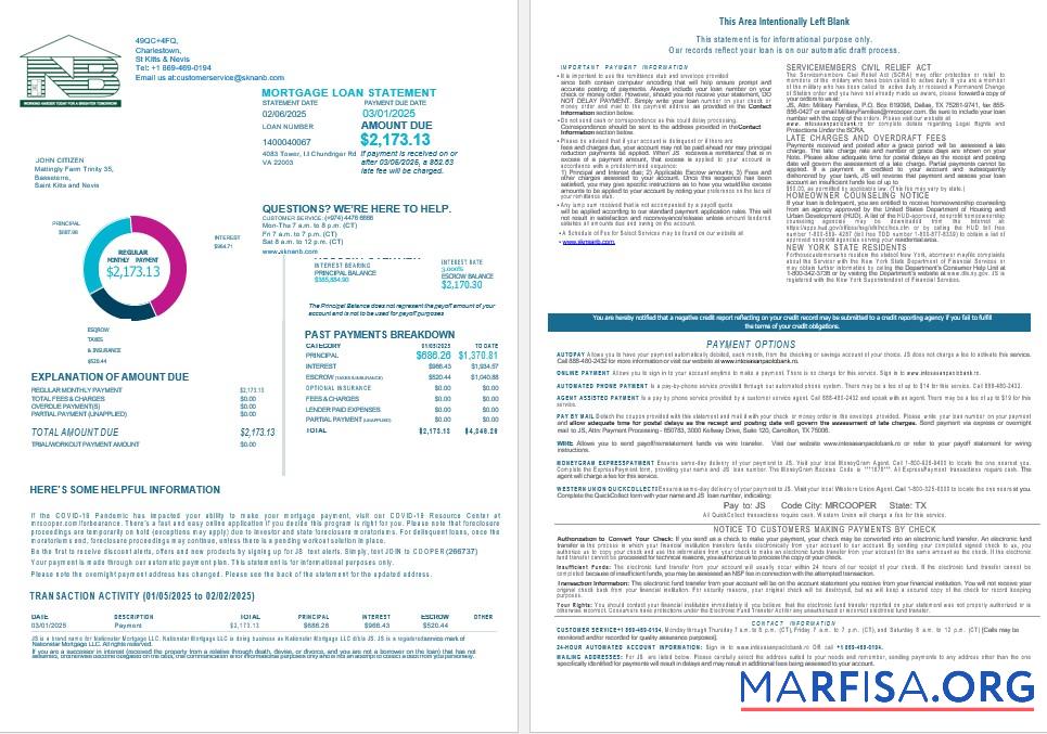 Downloadable Saint Kitts and Nevis SKNA bank mortgage statement in Word and PDF formats 1 2 example